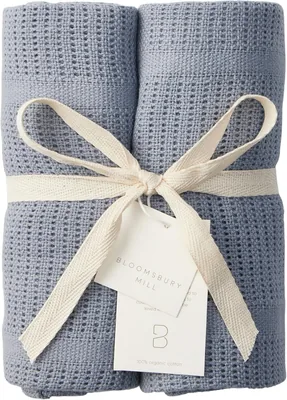 Bloomsbury Mill Cellular Blankets Baby 100% Organic Cotton 2 Pack Mist Blue Newborn Essentials Soft Breathable
