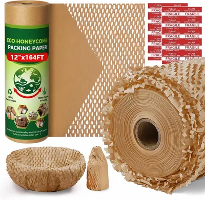 30CM x 50M Honeycomb Packing Paper, Bubble Cushioning Wrap | Recyclable Biodegradable Wrapping Paper for Gifts
