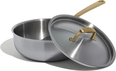 Made In Saucier Pan - 3 Quart Stainless Steel Antique Brass Handle Best Deal