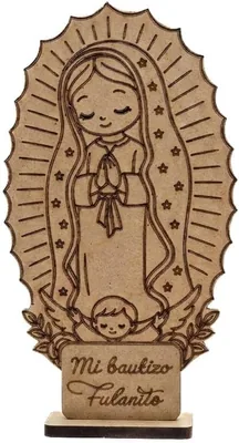 Virgen de Madera Personalizada para Bautizo o Primera Comunión con Nombre - Recuerdo Decorativo Hecho a Mano Mejor Precio