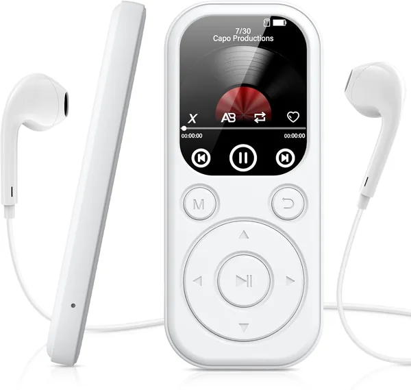 Lecteur MP3 128Go avec Bluetooth, RWSRW Lecteur Musique FM Radio, Enregistreur Vocal, Son HiFi, Fonction Messagerie, Blanc - Meilleure Offre