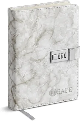 مفكرة USAFE قفل رقم سرّي للنساء | مفكرة نقطية خاصة بغلاف جلد مزيف | يومية بتصميم ماربل رمادي