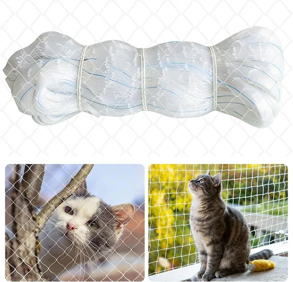 Red de Gato Terraza, Red de Nylon de 5 x 5 m, Red para Ventanas, Transparente, Resistente al Ruptura y Instalación sin Taladro para Balcón