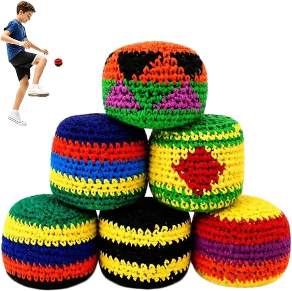 Hand-Made Knitted Footbag Colorful Crochet Kickballs Soft Hand Knitted Juggling Bags Suitable Outdoor and Indoor Party Games and Coordination Training Random 1 pc