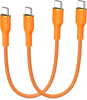 DoroJepi USB C to USB C Cable 1FT 2-Pack, Orange Braided Fast Charger