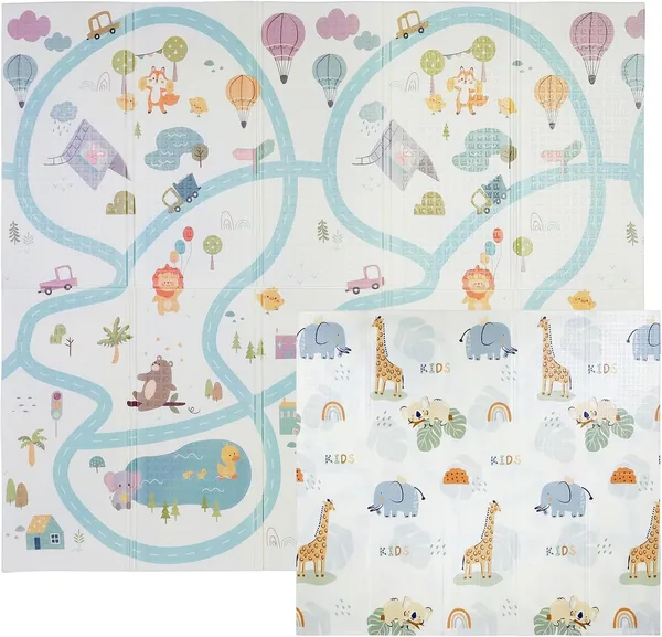 CCLife Krabbelmatte für Babys - Spielmatte 196x176x1 cm, faltbar, rutschfest, doppelseitig, portabel
