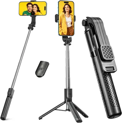 Selfie Stick, Trépied pour Téléphone 125 cm Extensible avec Télécommande Déconnectable et Trépied Stable, Compatibilité