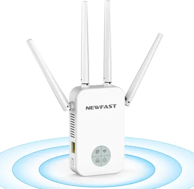 NEUE WLAN-Verstärker NEWFAST, 1200 Mbit/s Dual Band WiFi Wiederholer | Mit WPS, 4 x schwenkbare Antenne, Ethernet-Anschluss, kompatibel mit allem