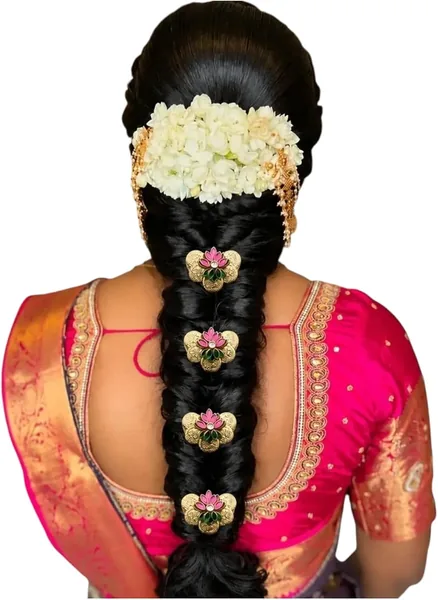 67% ऑफ़! ट्रेडिशनल मंदिर गोल्ड प्लेटेड कॉइन हेयर क्लिप, गुलाबी हरे लोटस फ़्लोरल डिज़ाइन, ब्राइड वेडिंग हेयर एक्सेसरी, सिर्फ़ INR 329.00