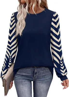 WIHOLL Long Sleeve Color Block Shirts Women Fall Tops