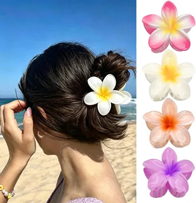 4 Pezzi Clip per Capelli a Forma di Fiore, Pinzette Antiscivolo per Capelli, Clip Hawaii Fiori per Donna e Ragazza, Fash