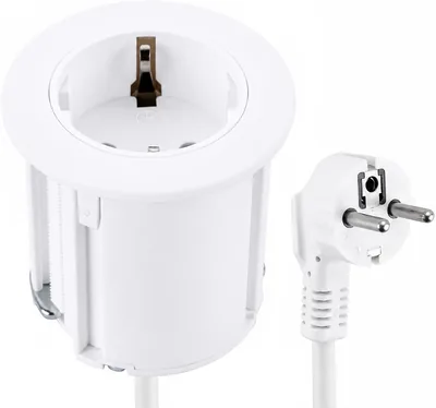 Electraline 62656 Desktop Multiplug Grommet Recessed Connector med 1 Schuko Sokel, Diameter 54 mm Med Adapter