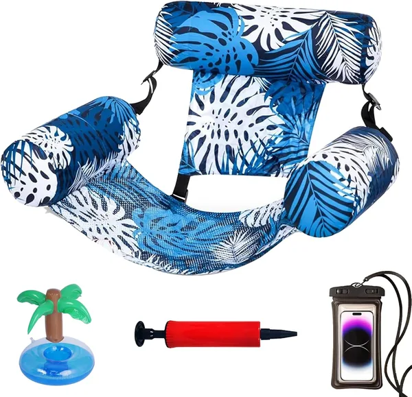 Chaise de piscine gonflable pour adultes - 4 en 1 Hamac de piscine polyvalent et confortable Anneau de nage avec filet pour la plage, le lac ou la piscine