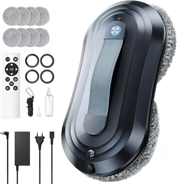 Yeerain Robot Laveur de Vitre, Fonction Vaporisation, Aspiration Turbo 7000Pa, Silencieux, 3 Modes, Navigation Intelligente