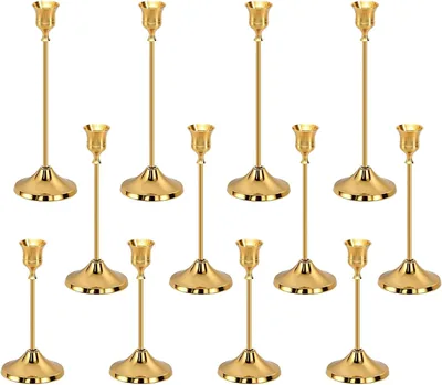 Candelsta guld, 12 stk. Candlesticks, Vintage Chandelier, Brunnas Candleholder för Braut