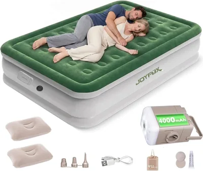 Colchão Inflável Joyfox Série Forest para Casal com Bomba Elétrica 110V/220V, Verde e Branco, 200x154x43cm
