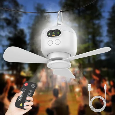 Vulaop Ventilador de Techo USB con Luz, Batería de 8000mAh, Ventilador de Acampada con Teléfono Móvil, Ventilador Colgante Silencioso de 3 Velocidades Recargable para Tienda de Campamento - Mejor Oferta