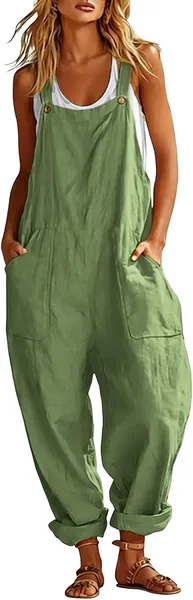 Combinaison d'été en coton chic, longue et fluide, avec bretelles larges, sans manches, couleur solide, ajustement ample, poches confortables