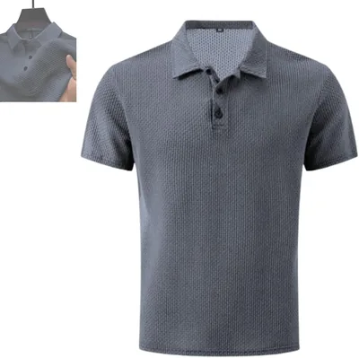 Camisetas Genéricas Breeze para Hombres Cortas, Tejido de Seda Hielo Mesh Transpirable Cuello Alto Camisa de Golf Casual Veraniega