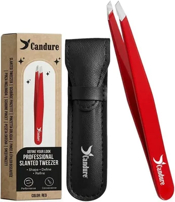 Pinces à sourcils Candure Professionnelles - Tip Angled Tweezers en Acier Inoxydable pour Sourcils, Poils du Visage et de la Menton, Ingr