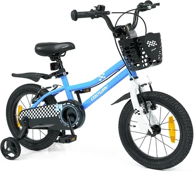 COSTWAY Barncykel med vån, 14/16 inch cykel med högbar sadel och hanterbar, barncykel med klocka, skydd