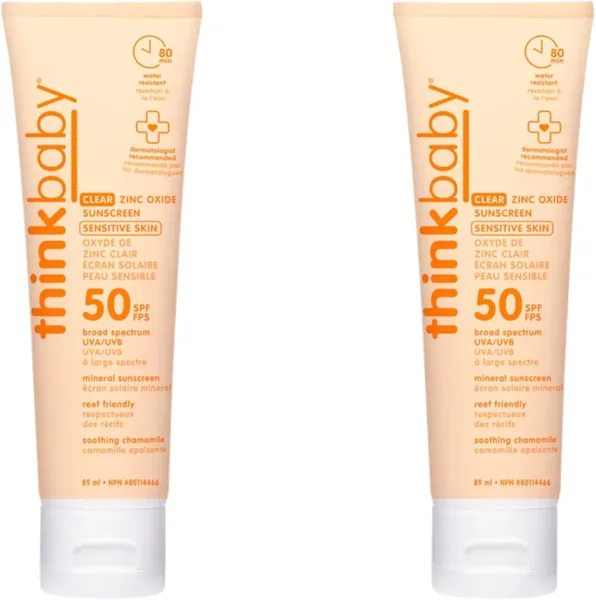 Thinkbaby SPF 50+ Mineral Sunscreen for Sensitive Skin - 3 Fl Oz, Pack of 2