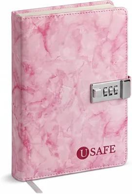 مفكرة USAFE قفل بالرقم السري للنساء | دفتر منقطة خاص بالخصوصية مع قفل مزيج | غلاف جلد صناعي مجعد وردي مرمري