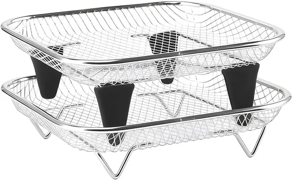 Air Fryer torkställ - stapelbar bricka med nätställ och silikonfötter, 18x18 cm, stål