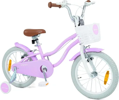 COSTWAY Barncykl med korv och klocka, 14/16 inch tjejscykl med höghetjusterbar sadel och hanterbar, dubbel remmacykel