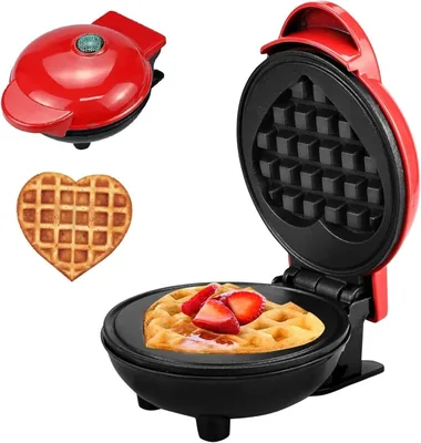 Heart Shaped Mini Waffle Maker - 4 Inch Electric with Non-Stick Surface