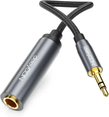 DeleyCON 3.5mm till 6.3mm Klinka Stereo - AUX Audio Adapter Kabel TRS - 20cm, för kopftelefoner och speaker