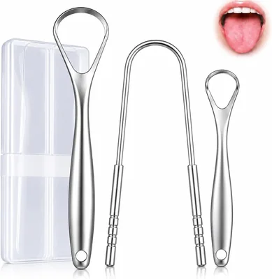 Tongue Scraper Stainless Steel 3 Pack with Travel Case, Reusable Metal Tongue Cleaner for Adults & F
