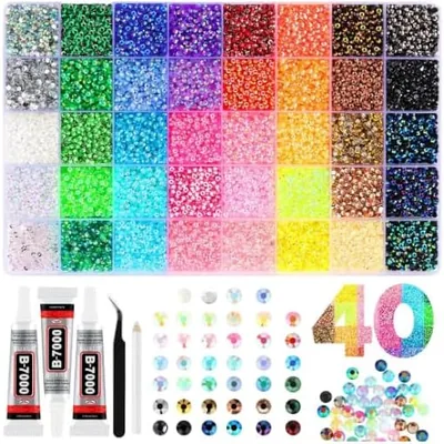 Maxmartt 40 Colores Rhinestones de Resina Gelatina, 32000PCS Strass de 3 mm, 3PCS Pegamento 10ml B7000, 1PCS Pinzas, 1PCS Plu - Mejor Oferta