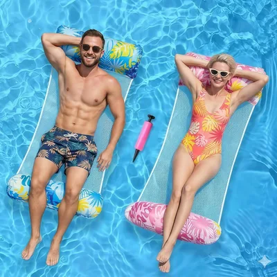 2 szt. materaca dmuchanego do basenu z hamakiem wodnym, pompą i siatką - Best Price