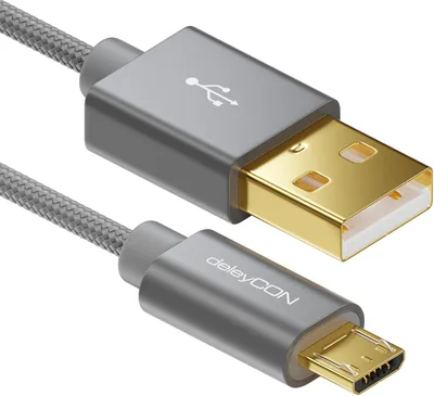 DeleyCON Mikro USB Kabel 5 m med Nylon + Metal Konnektorer - Laddas Kabel, Data Kabel, Snabbt Ladda Kabel för Smartphone