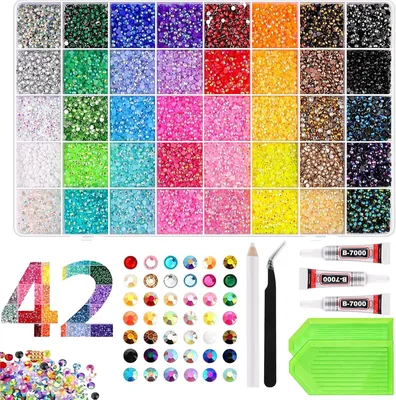 Bedazzling Kit 42000Pcs, 3mm Jelly Resin Rhinestones AB Flatback Gems, 42 Colors Multicolor Set with