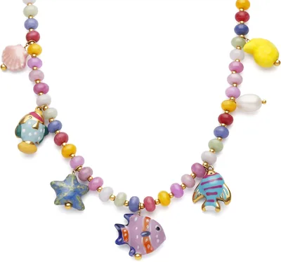 SINGULARU - Oceanic Colors Necklace. Steel with 18 Kt Gold Plated and Ceramic. Jewelry for Women. | 