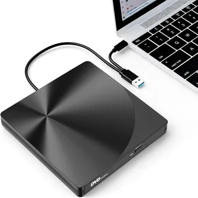 varkda Externes CD DVD Laufwerk USB 3.0 & USB-C Brenner für Laptop PC Mac | Tragbar CD DVD +/-RW ROM