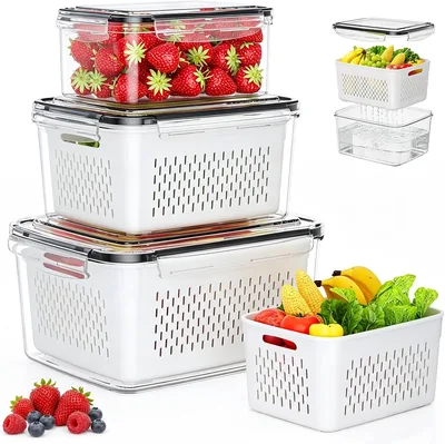 Fruit Storage Containers 3 Pack Fridge Organizer