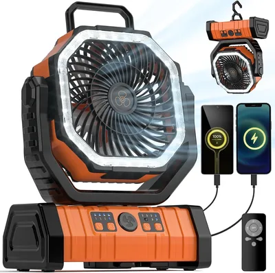 Portable Camping Fan with Remote & LED Light - Green 20000mAh Battery