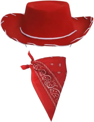 LOVETRENDS Red Cowboy Hat with Paisley Bandana