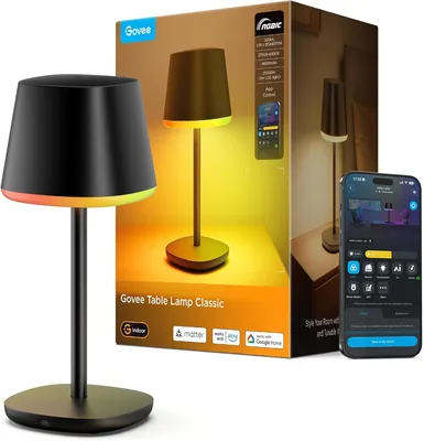 Govee Smart Cordless Table Lamp Classic (No Adapter), RGBIC Rechargeable Table Lamp for Bedroom, Liv