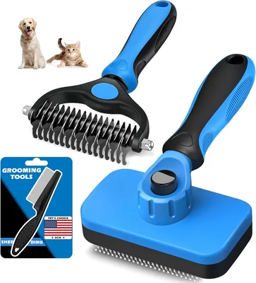Double-Sided Dematti 3PCS Self Cleaning Slicker Brush & Grooming Rake for Pets - Best Deal