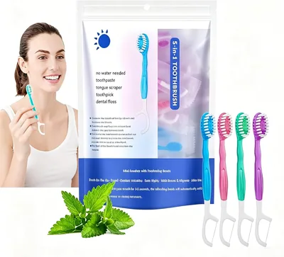 16Pcs Travel Toothbrushes Set - 5in1 Mini Disposable Brushes, 4 Flavors, Individual Packaging