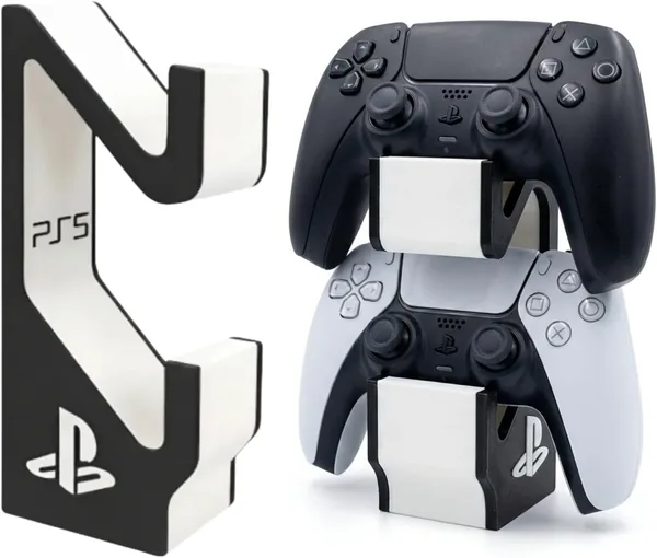 Suporte Duplo para Controle compat vel com PS5 DualSense, Preto e Branco, Organizador de Mesa - ERP SHOP