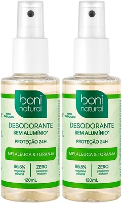 BONI NATURAL - Desodorante Spray Natural e Vegano com Óleos Essenciais de Melaleuca e Toranja, 24h de Proteção, Sem Alum - 42% de Desconto