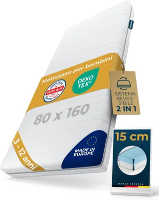 Materasso Garden per Bambini, 80 x 160 cm, Sistema Evolutivo 2-in-1, Schiuma di Comfort RG28 da 15 cm per Culla e Junior - Best Deal