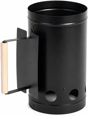 MIO TECK - 1 Accendino per Carbone - Barra di Metallo Nero per BBQ - Iniziatore per Carbone - Diametro 16 cm x 27 cm - Manico in Legno