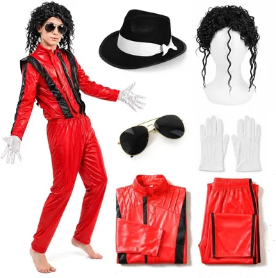 80s Pop Star Costume Set - Red Jacket & Wig