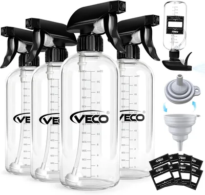 Veco 24oz Graduated Spray Bottles, 4-Pack - Leak-Resistant, Easy Dilution
